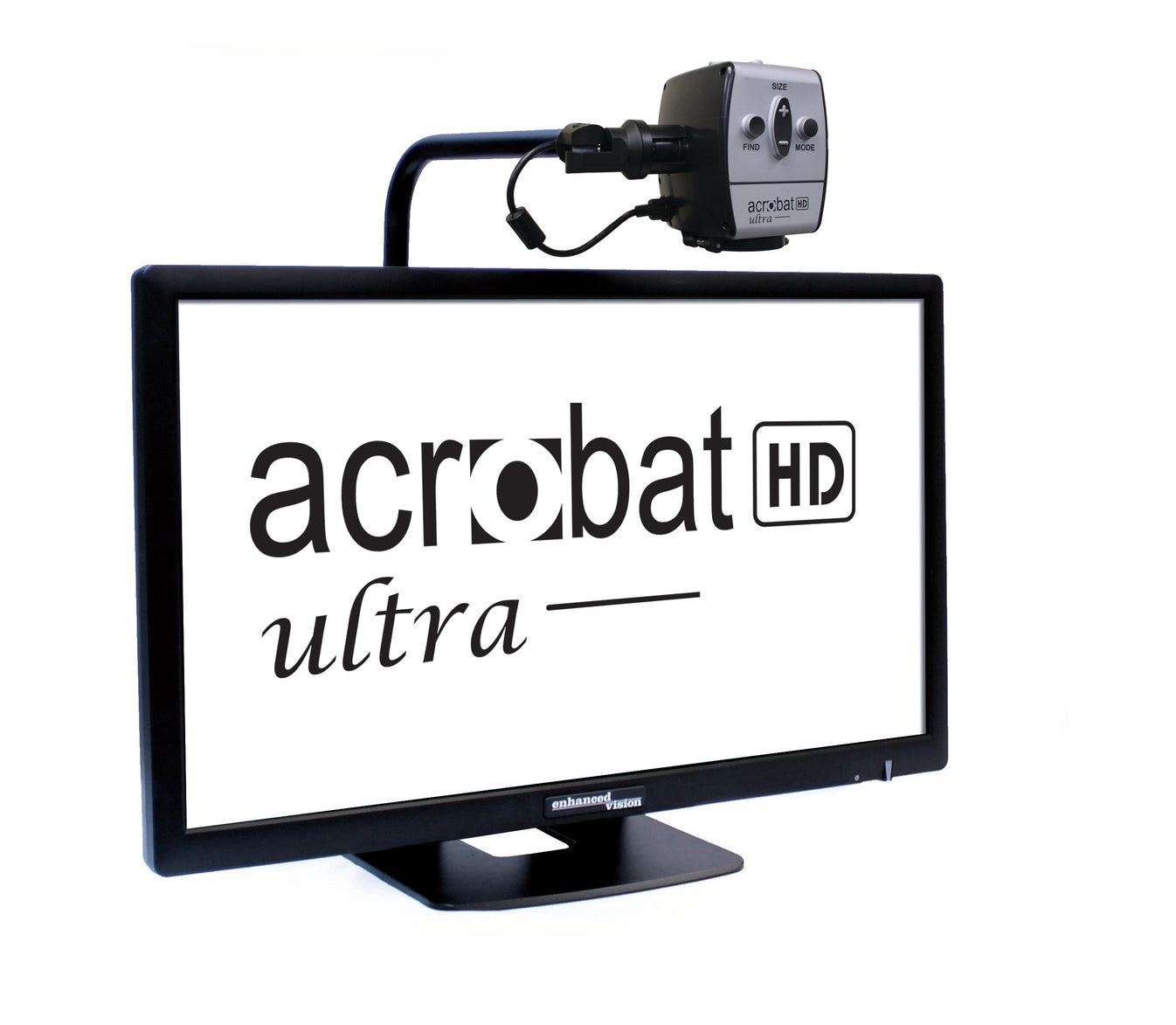 Enhanced Vision Acrobat desktop magnifier, with the camera off to the right of the display.