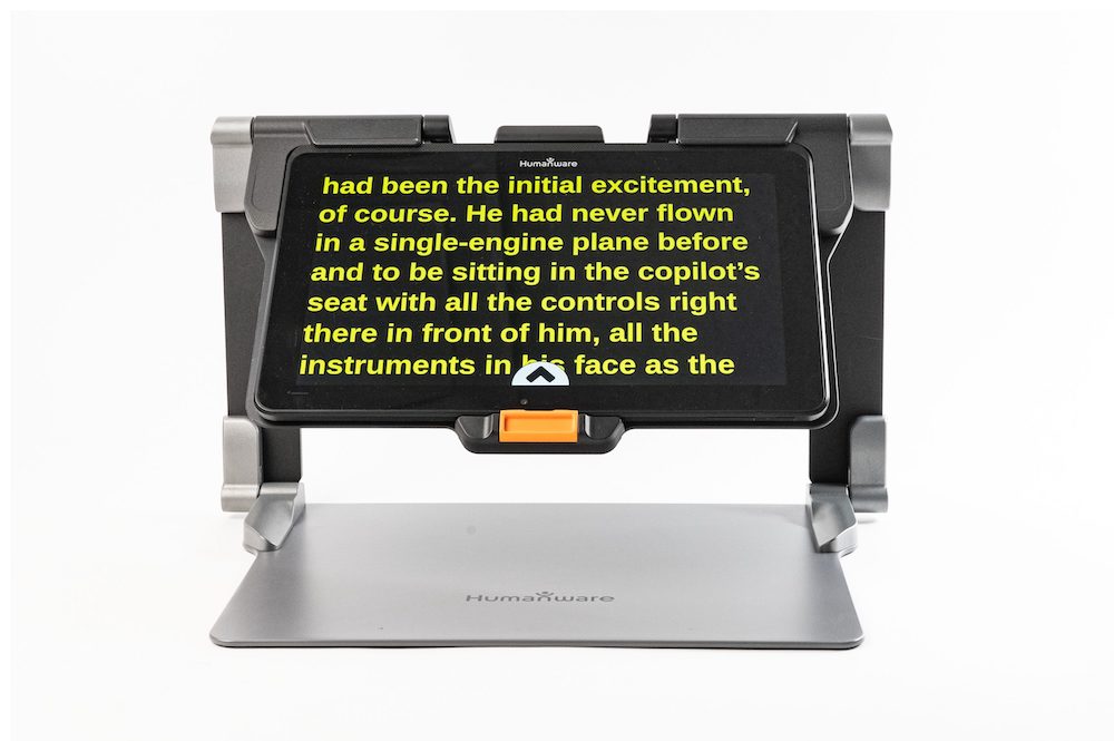 Humanware Prodigi Connect 12 with yellow text on a black background.