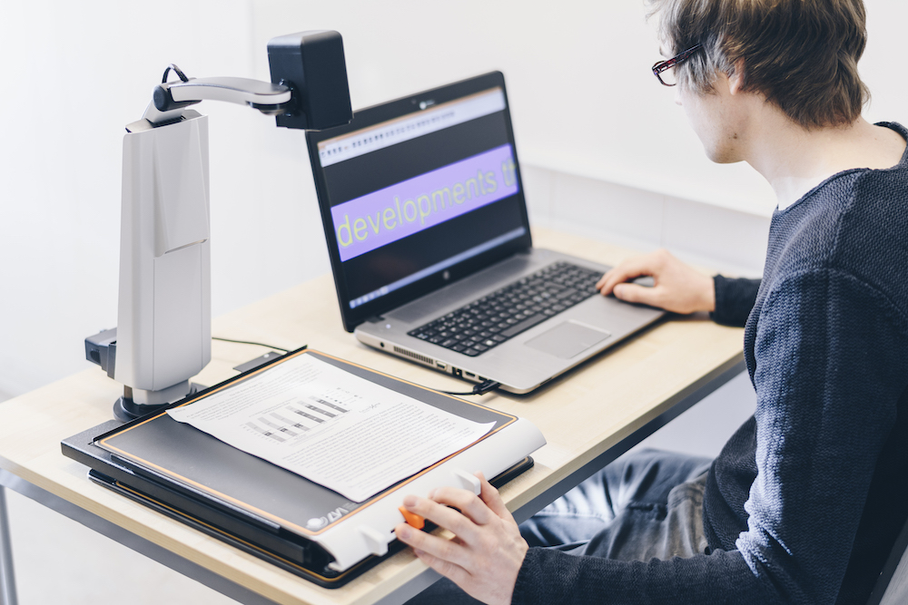 A student utilizing the ML S Premium in a classroom setting.